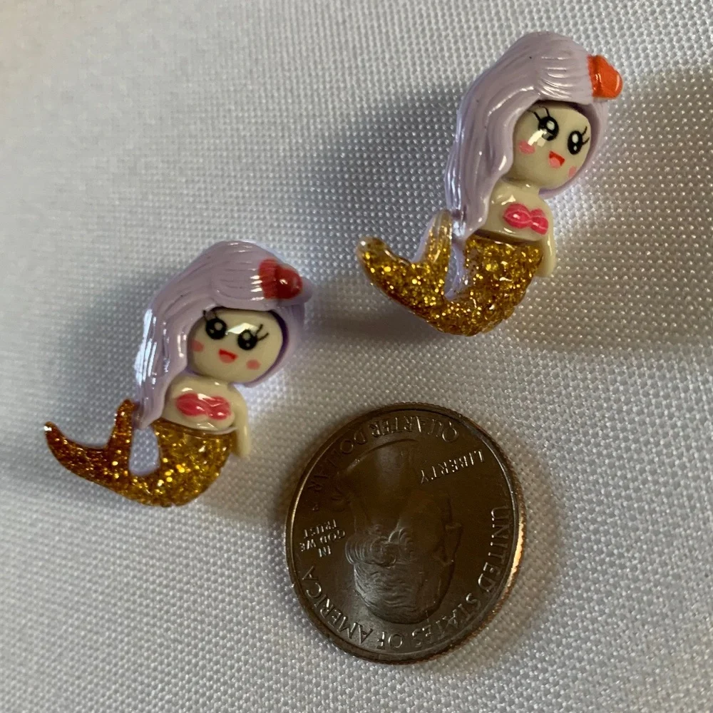NWT. Handmade Pierced Glitter Mermaid Earrings for Girls!  For ages 5 and up!